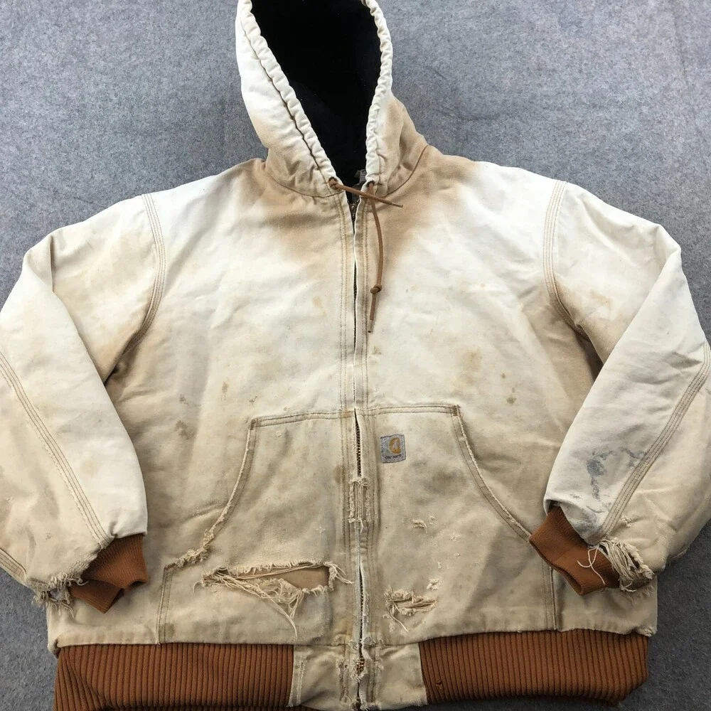 Vintage Carhartt Jacket Mens XL J140 BRN Canvas Worn Distresed Faded Thrashed